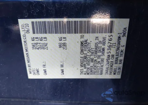 2010 Nissan Altima 2.5 S from USA, damaged, VIN 1N4AL2AP9AN536765